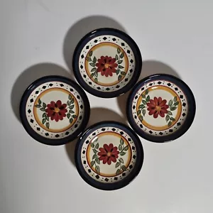 Pier 1 Alexandria Dippschale & Schale handbemalt Blumen Steingut 4er Set - Bild 1 von 8