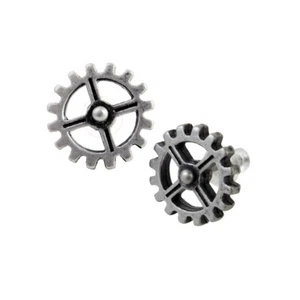 Alchemy Gothic E353 Industrilobe Earrings Studs Empire Steampunk Gear Cogwheel - Picture 1 of 2