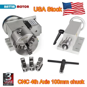 〖USA〗CNC Router Engraver Machine Rotational 4th Axis 3 jaw 100mm chuck+Tailstock - Picture 1 of 12