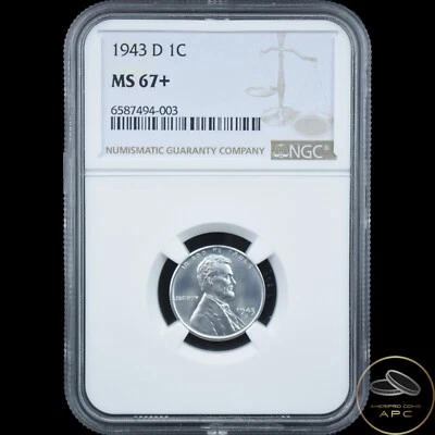 1943 D Lincoln Steel Cent NGC MS67+ - Image 1 of 2