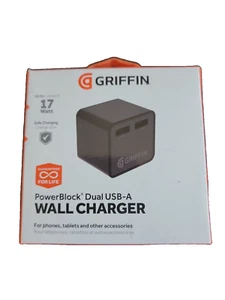 Griffin PowerBlock Dual USB-A 17W 3.4Amp Universal Wall Charger/Adapter - Black - Picture 1 of 2