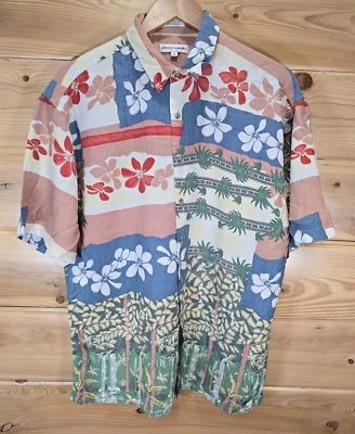 VTG Pierre Cardin Multicolor Floral Patchwork Style Hawaiian Shirt Men L Rayon - Image 1 of 4