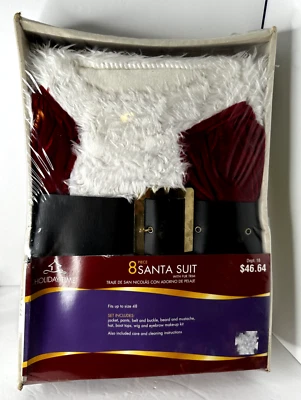 Traje de Papá Noel de 8 piezas Holiday Time con ribete de piel traje de Papá Noel de Navidad Nuevo de Lote Antiguo Foto 1 de 4