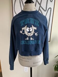 True Religion Sweatshirt Cropped boxy Shoey Logo Pullover Women’s XL long sleeve