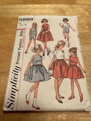 Vintage 1965 Simplicity 5993 Girls' Dress Top & Shorts Size 10 - Image 1 of 4