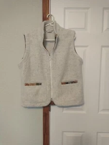 Womens Sz Large Orvis Sherpa Fleece Vest Full Zip Cream Floral Trim - Picture 1 of 7
