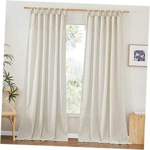 Thick Linen Curtains 84 inch Length 2 Panels Set, Tie Top W52 x L84 Natural - Picture 1 of 8