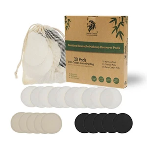 Reusable Bamboo Cotton Washable Make Up Remover Pads Waste Vegan Organic Black - Picture 1 of 151