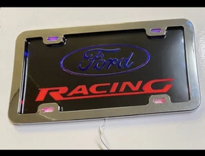 Logotipo Ford y Racing Word L.E.D matrícula con marco cromado de metal de alta resistencia - Imagen 1 de 5