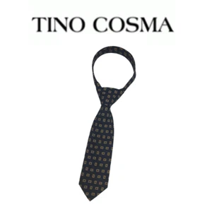 Cravatta Lunga , Seta, Blu/Giallo con Miniature Geometriche 051518004 Tino Cosma - Imagen 1 de 5