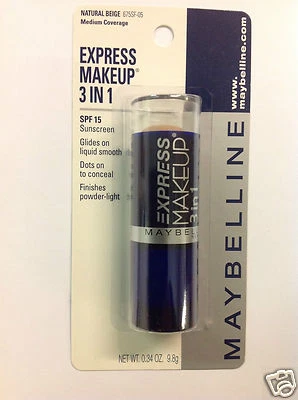 Maybelline Express 3 in 1 Foundation SPF 15 ( NATURAL BEIGE ) NEW & CARDED. - Image 1 of 4