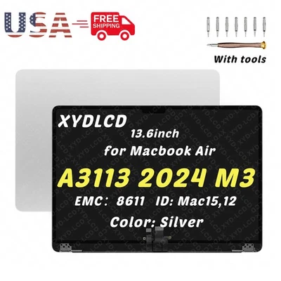 13.6in for Macbook Air A3113 M3 EMC 8611 661-40218 LCD Screen Replacement Silver - Image 1 of 4