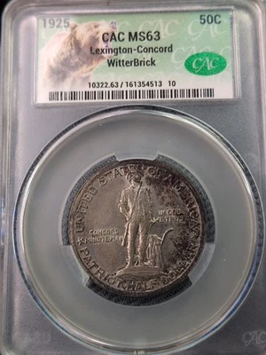 1925 Lexington-Concord CAC MS63 Commemorative Silver Half Dollar In Rattler  - Image 1 of 3