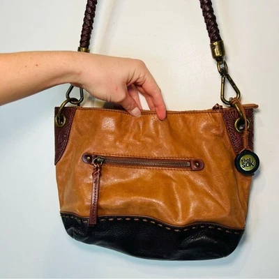 The SakIndio 双色棕色皮革单肩包 — 第 1/4 张图片