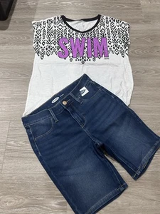 Old Navy Bermuda Shorts & Justice Top Swim Size 12 New - Picture 1 of 4