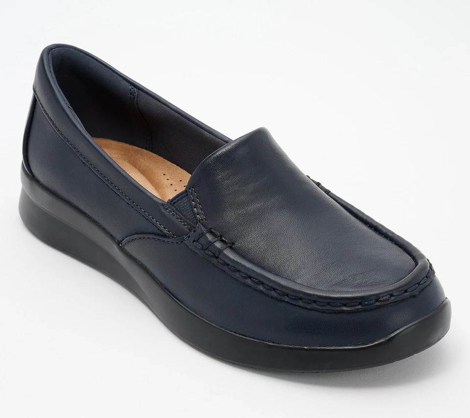 Clarks Ellowyn Lux Leather/Textile Slip-Ons Navy 9/M New - Image 1 of 1