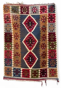 Vintage Turkish Kilim Rug Southwestern Handwoven Wool Multicolor Boho 62x44 - Picture 1 of 5