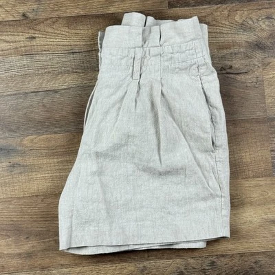 Pantalones Cortos Boden Mujer 2 Mezcla de Lino Plisado Frontal Crema Sin Cinturón Foto 1 de 4