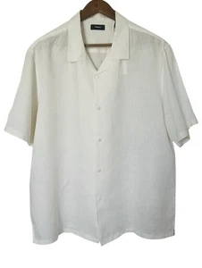 Theory Men’s 2XL Precise Linen Ivory Short Sleeve Camp Shirt Coastal Summer NWT - Picture 1 of 11