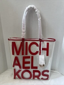 Bolso Michael Michael Kors The Michael Rojo MK Logo Transparente Bolso de Mano Cartera - Nuevo con Etiquetas - Imagen 1 de 10