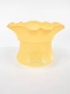 Original Yellow Victorian Edwardian Wavy Top Glass Duplex Oil Lamp Shade - Picture 1 of 9