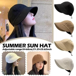 Summer Soft Cotton Ponytail Bucket Hat Outdoor Beach Adjustable Sun Hats X6E0 - Picture 1 of 28