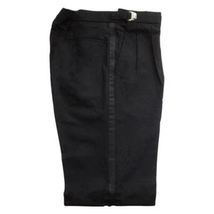 Mens Black Tuxedo Pants 100% Wool NEW Adjustable Waist Satin Stripe - Picture 1 of 1