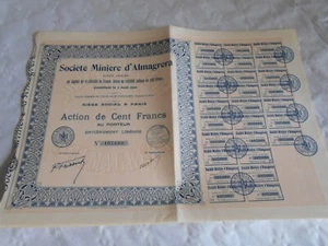 Certificado de acciones vintage bonos de acciones sociedad minera D'Almagrera 1900 - Imagen 1 de 1