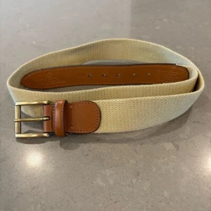 Brooks Brothers Men's Woven Belt Stretchy Brass Buckle Leather Khaki Brown 36 - Picture 1 of 12