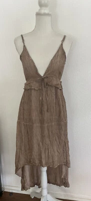 Vestido para mujer NUEVO CON ETIQUETAS TOV Los Angeles marrón tostado correa de espagueti hundido alto-bajo S Foto 1 de 4
