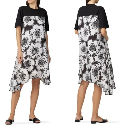 Vestido CLU Mujer Mediano Negro Floral Contraste Dobladillo Asimétrico Manga Corta EE. UU. Foto 1 de 4