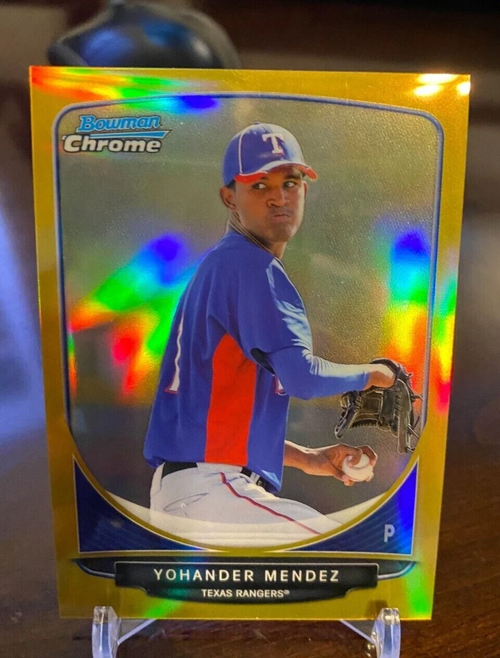 2013 Bowman Chrome Gold Refractors #308 Yohander Mendez #43/50 Rangers - Image 1 of 1