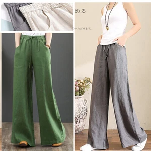 Women Baggy High Waist Loose Long Pants Ladies Cotton Linen Wide Leg Trousers . - Picture 1 of 20