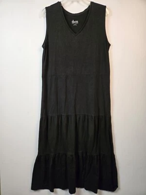 Maxi Vestido Pullover Denim & Co. Para Mujer Grande Negro Cintura Caída Sin Mangas Cuello en V Foto 1 de 4