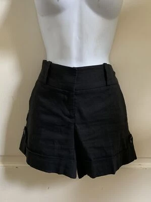 bebe ¡NUEVO! Pantalones cortos de vestir negros de lino/viscosa con puños talla 0 ¡NUEVOS SIN ETIQUETAS! Foto 1 de 4