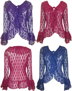 Eaonplus floral lace bell sleeve cover up cardigan blue, red or purple 18 to 32 - Picture 1 of 10
