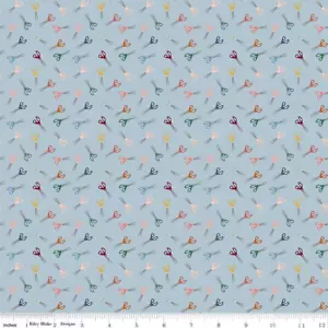 By The Yard, Sewing Scissors Blue, Riley Blake, $3.99 Ships ANY Amount Of Fabric - Picture 1 of 2