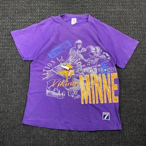 Vintage Minnesota Vikings T Shirt 90s Purple NFL Logo 7 Single Stitch L Spellout - Picture 1 of 10