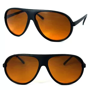 Retro Pilots Flat Top Mat Black Frame Blue Light Blocking Amber Lens Sunglasses - Picture 1 of 9