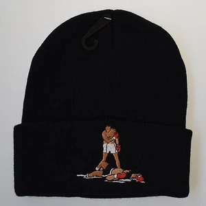 Actual Fact Muhammad Ali Boxing Roll Up Black Beanie Wooly Hat - Picture 1 of 3