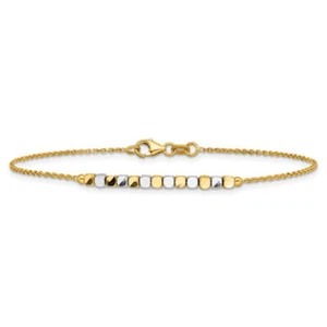 14K Solid Two Tone Gold Ball Chain Bracelet - Picture 1 of 12