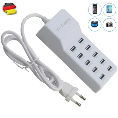 10 Fach USB Schnellladestation Hub Mehrfach Multi USB Port Ladegerät Adapter DE - Bild 1 von 4