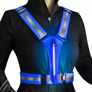 ✨ LED Reflective Vest BLUE Gear, Light up Vest for Night Walking Cycling, High V - Picture 1 of 8