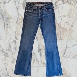 Levis Girl's Boot Cut Jeans Size 14 Blue Adj. Waist Thick Stitch Flap Pockets - Picture 1 of 13