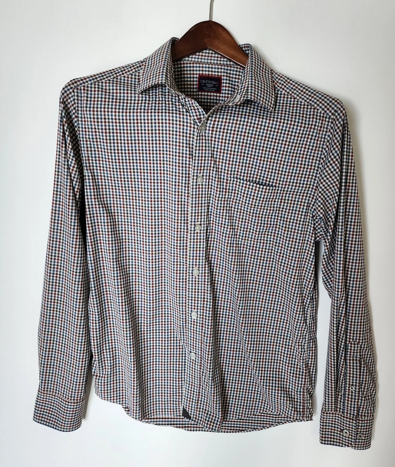 UNTUCKit Med Slim Fit Nylon Blended Red Blue Plaid Button Up  Long Sleeve Shirt - Image 1 of 4