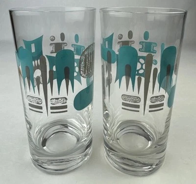 2 Vintage Royal China Blue Heaven Atomic 12oz Drinking Glasses Tumblers EUC MCM - Image 1 of 4