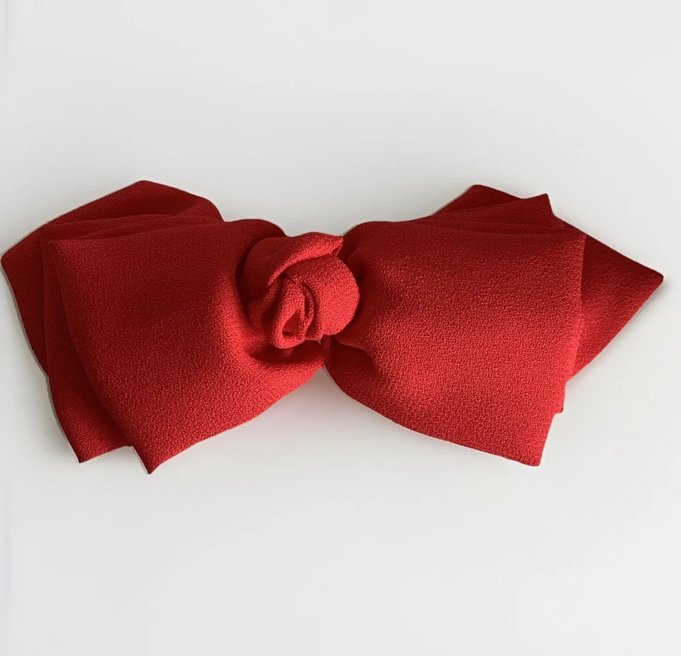 Vintage French Hair Bow Ribbon Clip Barrette Large Ruffles Red Coquette Feminine - Image 1 of 4