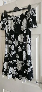 PEACOCKS CRINKLE OFF THE SHOULDER BLACK AND IVORY SUNDRESS LARGE - Picture 1 of 1