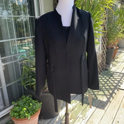 Amanda Smith 10P Elegante Cuentas 3 Piezas Negro Traje Chaqueta Sin Mangas Top Pantalones Foto 1 de 4