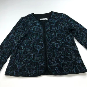 Chico's Travelers 2 Acetate Slinky Open Front Cardigan Black Blue MINT - Picture 1 of 11